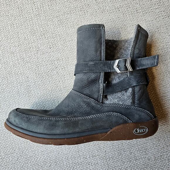 Chaco Hopi Grey Leather Felt Winter Comfy Boots Size 9 - Picture 3 of 12